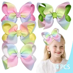 Elegant satin ribbon bow set 4pcs/pack, double-layer gradient color large satin ribbon bow, exquisite girls hairpin, girls bow hairpin,Girls' Hair bows,Toddler Gifts,New Year's gifts