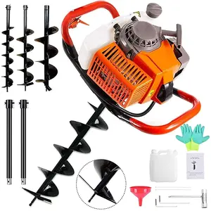 Gas Powered 72CC Post Hole Digger for Fence and Planting with 3 Auger Drill Bits (4" 8" & 12") + 2 Extension Rods（24" & 24"）, for Farm Garden Plant Earth Auger Drill Bits