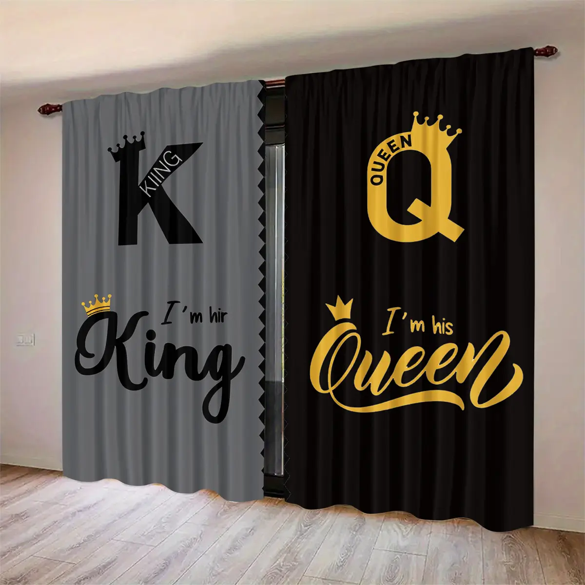 2pc, Queen King pattern high-definition digital printed curtains, Window Curtain made of 100% polyester material, suitable for living rooms, kitchens, bedrooms, study rooms, dining rooms, and home decoration, Home Decorative Curtain