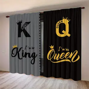 2pc Queen King Pattern HD Digital Print Curtains, 100% Polyester Material, Suitable for Living Room, Bedroom, Dining Room, Home Decor, Home Decoration Curtain