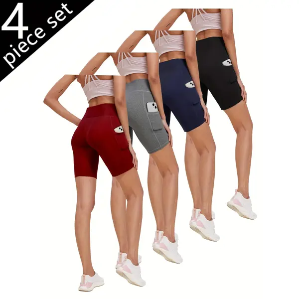 4-Pack Women's High Waist Biker Shorts with Pockets, Buttery Soft Tummy Control Workout Shorts, Quick Dry Yoga Gym Athletic Shorts for Running, Fitness, Outdoor Sports,summerwins