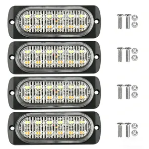 LED Emergency Strobe Lights, Amber White 24-LED Surface Mount Flashing Strobe Lights, Sync Feature Ultra Slim Grill Light for Off-Road Vehicles ATV SUV Trucks Cars：Double-row 12 LEDs (4-pack)