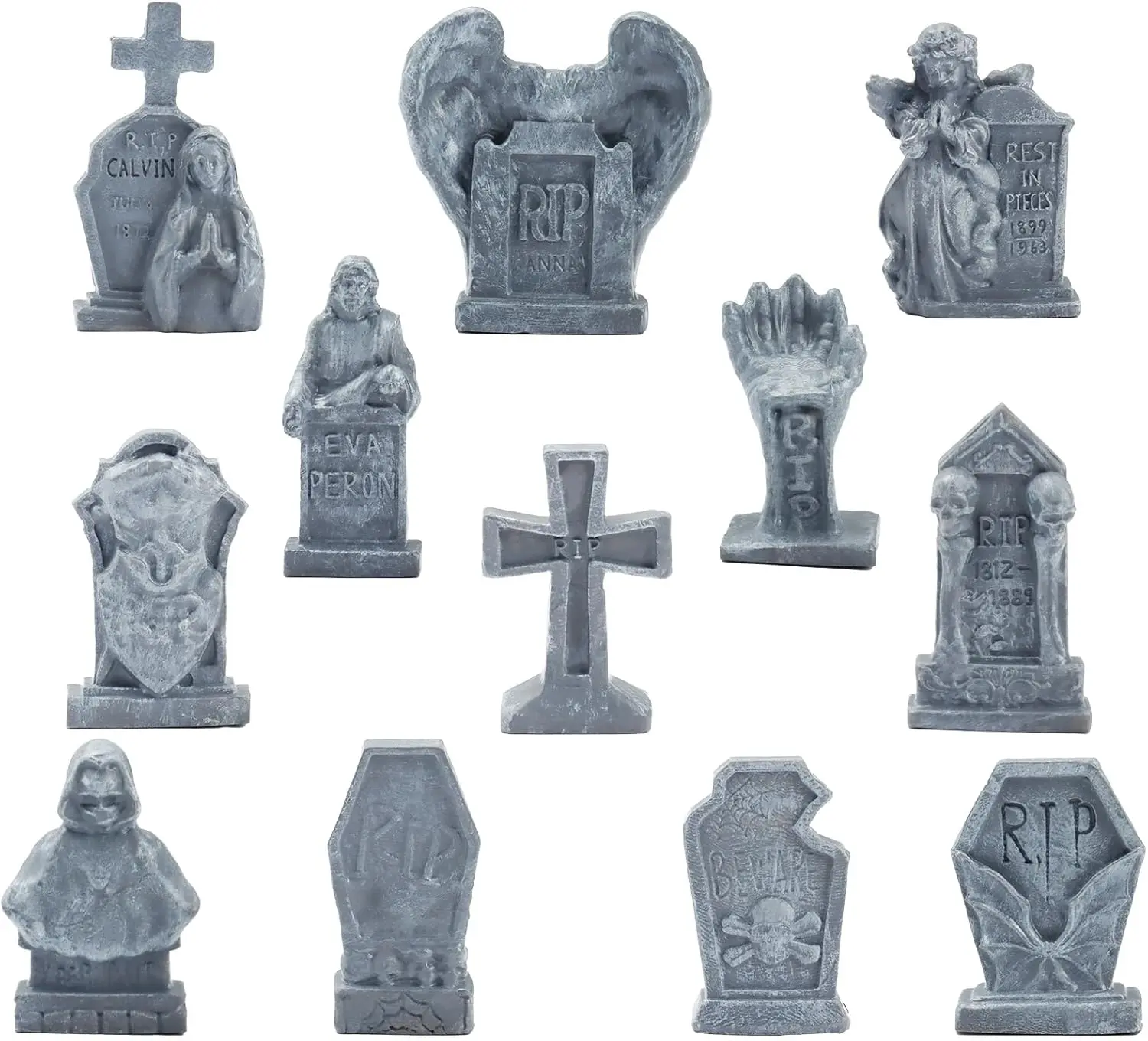 Halloween Fall Gift  12 Pcs Miniature Tombstones Figurine Mini Resin Tombstones  Multiple Sizes Style for Mini House Graveyard Scene  Crafts Halloween Decor Accessories