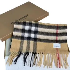 Pre-owned BURBERRY Cashmere Small Leather Goods Classic Check Tassel Scarf Accessory with Iconic Plaid Design & Fringe Detailing