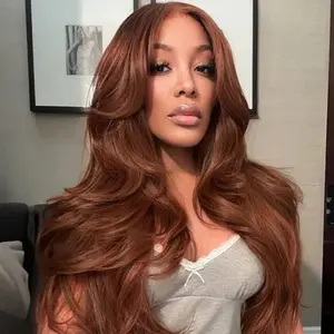 CurlyMe Copper Brown Body Wave Wear Go Glueless 7x5 Lace Wigs Human Hair Wigs Pre-cut Transparent Lace Pre-plucked Natural Hairline