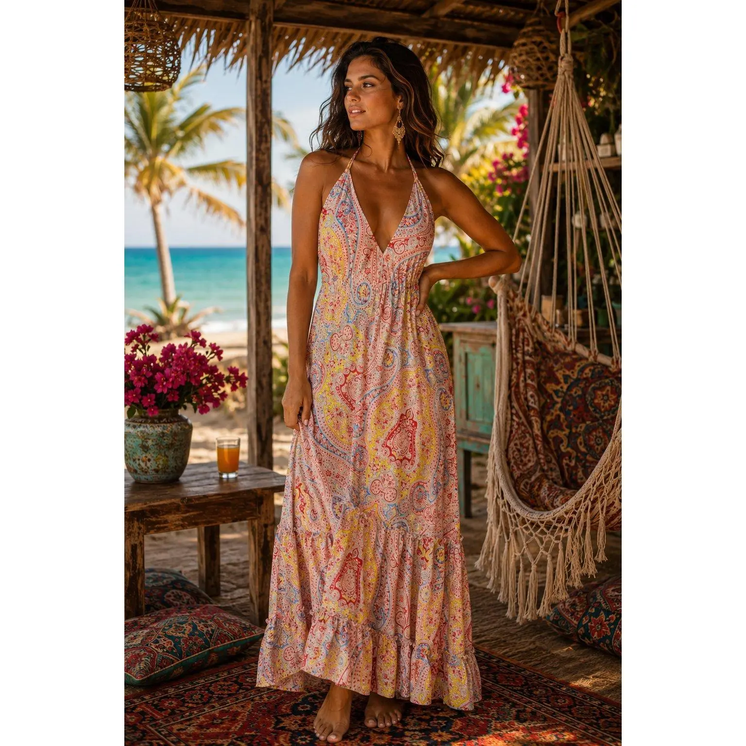 Positano Floral Halter Maxi Dress