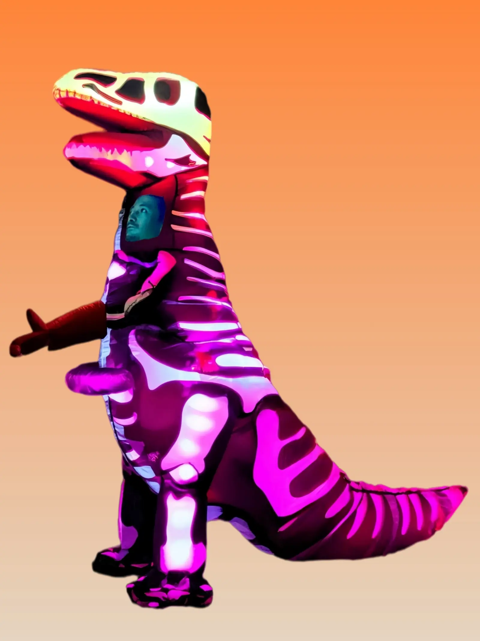 Adult Inflatable T-Rex Dinosaur Costume with Smart LED Lights, Voice Control, Funny Blow-Up Suit for Halloween, Cosplay Events, Party