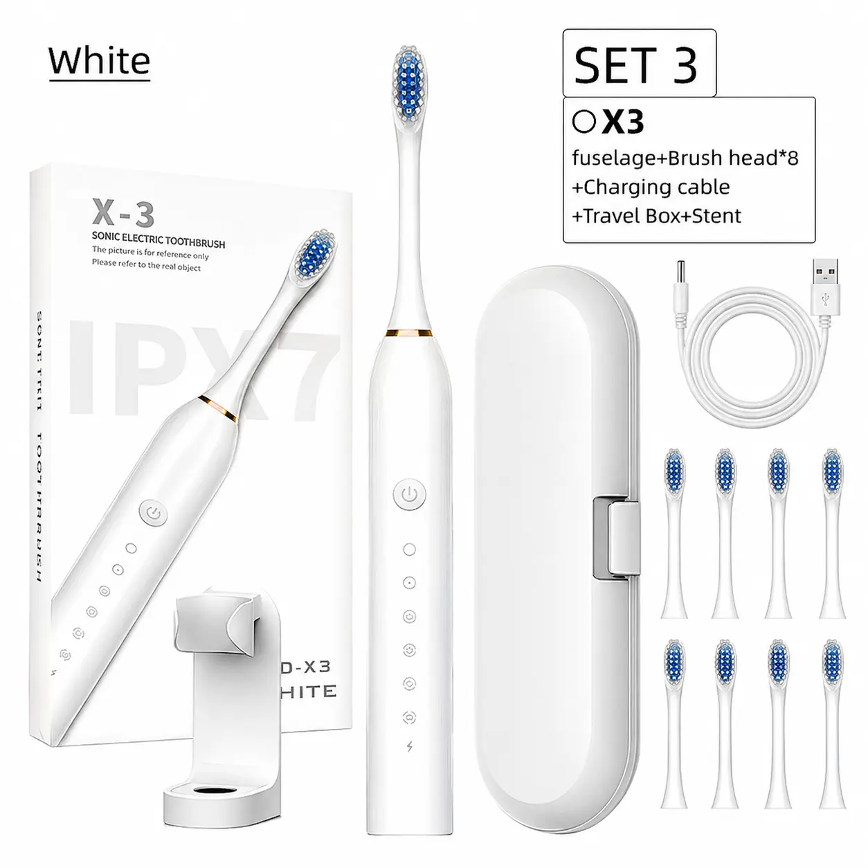 Adult Sonic Electric Toothbrush, 8 Brush Heads, 6 Cleaning Modes, IPX7 Waterproof, Includes Travel Case & Toothbrush Holder
