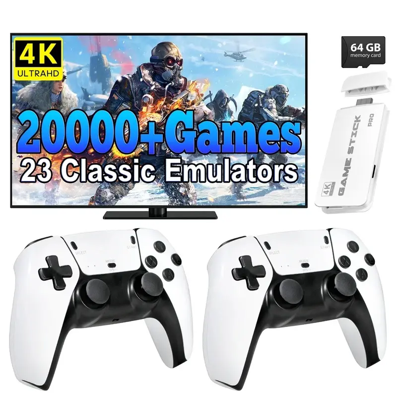 M15 Retro Game Stick,4K HDMI TV Game Console,64G/128G 20000~40000+ Classic Games,23 Emulators,2.4G Dual Wireless Controllers,Plug & Play Family Game Gift