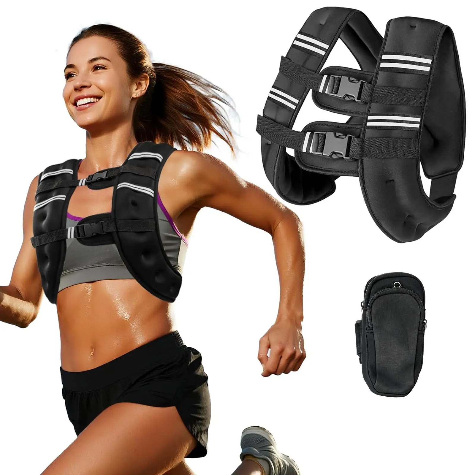 Weighted Vest for Women and Men, 12lb Weight Vest with Reflective Stripes and Adjustable Strap Pocket Running Vest for Workout, Strength Training, and Walking