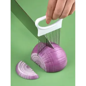 Effortlessly Slice Onions with this 1pc Colorful Onion Slicer Kitchen stainless steel potato chip onion holder Durable Vegetable Slicer