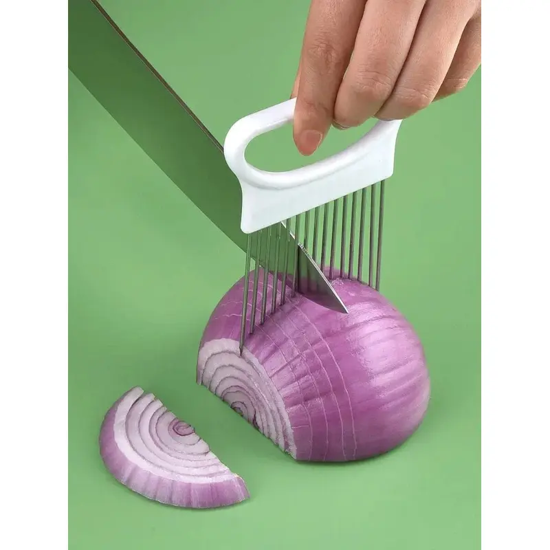 Effortlessly Slice Onions with this 1pc Colorful Onion Slicer Kitchen stainless steel potato chip onion holder Durable Vegetable Slicer