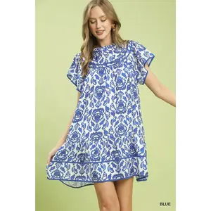 Umgee Abstract Print Babydoll Mini Dress