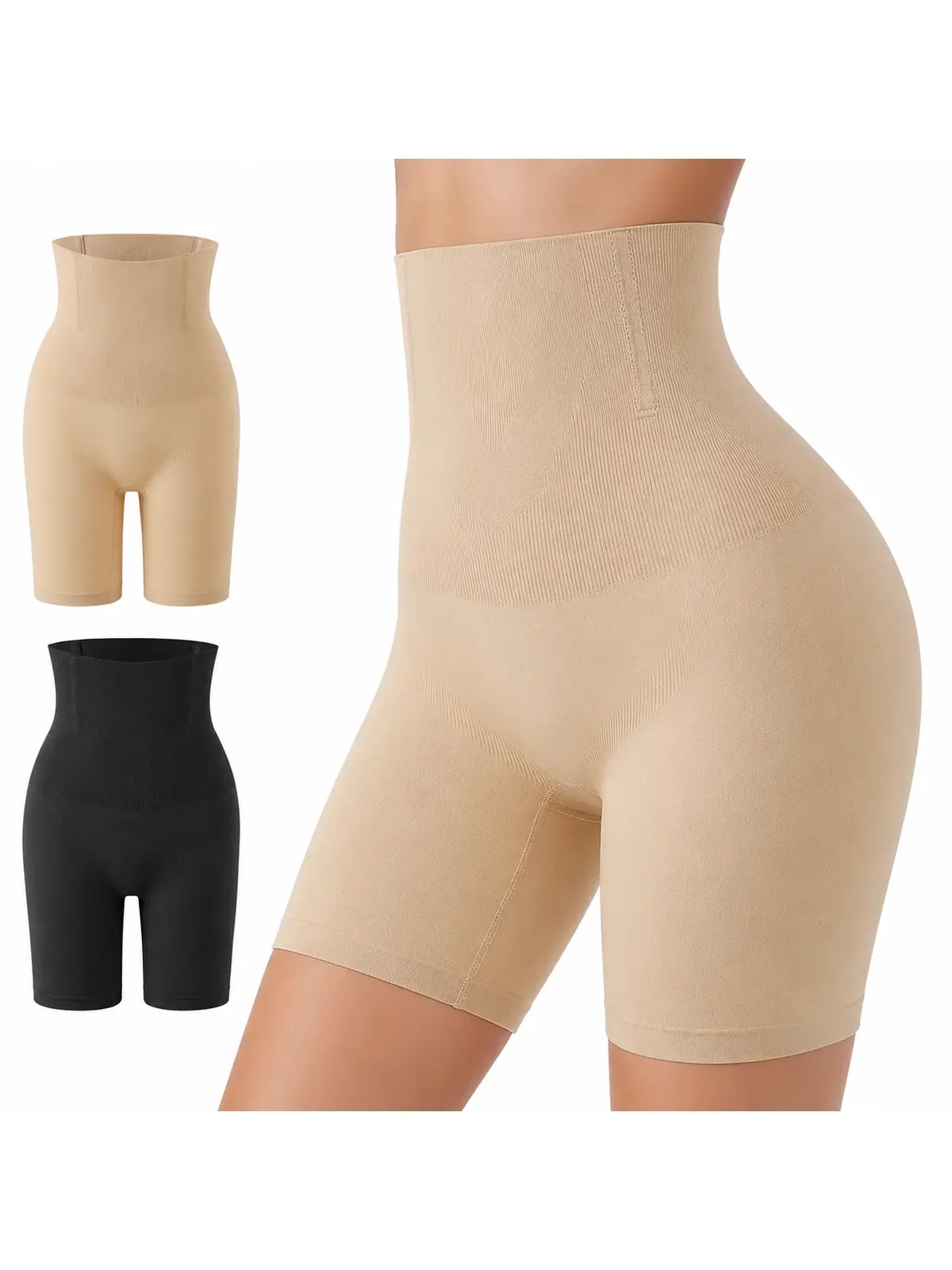 Women's High-Waisted Seamless Solid Leg Shaping Shorts - Abdominal Shapewear, Belly Tightening, Body Shaping, Lifts & Shapes Hips, Breathable, Invisible Fit with Built-in Crotch for Everyday Wear