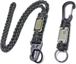 Paracord Lanyard  with  Flag,Parachute Rope Necklace Keychains for Outdoor Activities,,Whistle