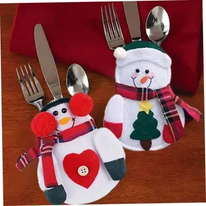 Tableware Holders Set Snowman Silverware Bags Forks Covers Christmas Party Table Decoration 8 Pcs Spork