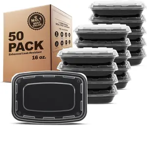 Meal Prep Containers [50 Pack] 1 Compartment Food Storage Containers with Lids, Bento Box, BPA Free, Stackable, Microwave/Dishwasher/Freezer Safe (16 oz)