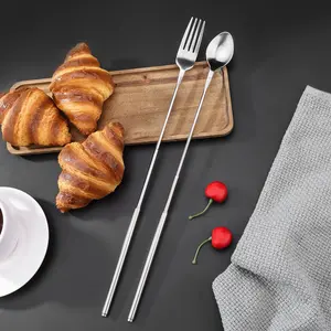 2-Pack Extendable Stainless Steel Fork & Spoon Set – Telescopic Utensils Extend to 25.3", Perfect for BBQ, Camping, Picnics & Everyday Meals