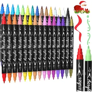 30 Colors Dual Tip   Markers,  Brush&Fine   Pens for Rock, , Paper, Fabric, Canvas, Glass,Ceramic,Egg,Scrapbook and DIY Crafts Supplies-Junk Journal Supplies