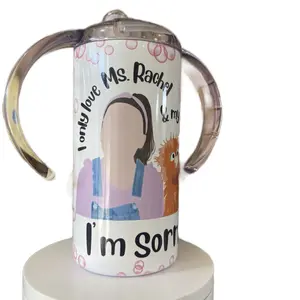 Ms.Rachel Sippy Cup with Lid, Straw, and Icky  Sticky Bubbles, "I only love Ms. Rachel and my Mama” 12 oz stainless steel toddler tumbler. Tumbler