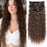 Brown Glueless Kinky Curly Clip in Hair Extensions, 6PCS Hair Extensions 24" Long Curly Wavy Synthetic hair extensions Natural Thick Deep Wave Hairpieces Curled Hair Extensions Curly Hair Extensions Clip Ins