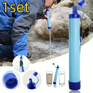 Portable Water Purifier Set, 4-Piece Camping Essential, Abs Filter with Blue Cap, Ideal for Rivers and Lakes, Emergency Use