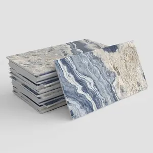 24/48/96 PCS TSF PVC+PET Crystal Foam Tile Stickers Blue White Veined Natural Marble Pattern Waterproof Oil-Proof for Kitchen Bathroom Floor Ceiling Tile Old Wood Home Decoration Wall Decal