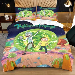 Rick and Morty Pattern Duvet Cover Set, Soft and Durable Bedroom Bedding Set for Kids and Teens, Includes 1 Duvet Cover and 1 or 2 Pillowcases