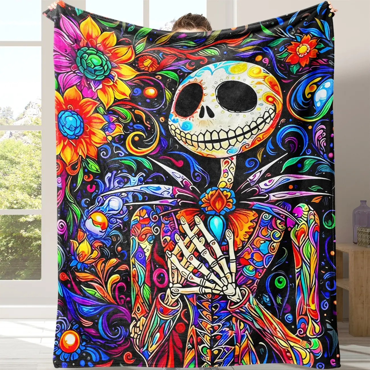 Soft Flannel Blanket Skull Design, Perfect for Office Naps, School Use, Home Picnics & Travel Gifts, Cozy Comfortable Throw, Heartfelt Gift Blanket, Throw Blankets, Soft Warm Blanket