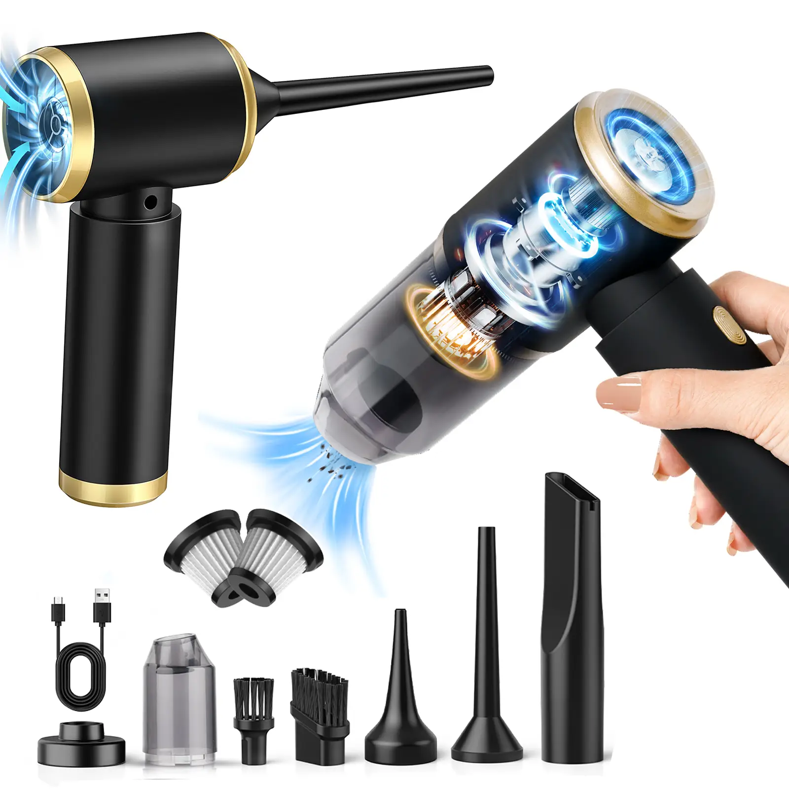 4 In 1 Portable Cordless Vacuum - Cleaner Compressed Air Duster, MINI Wireless Car Vacuum Cleaner, 7000PA High Power strong suction Handheld Car Vacu