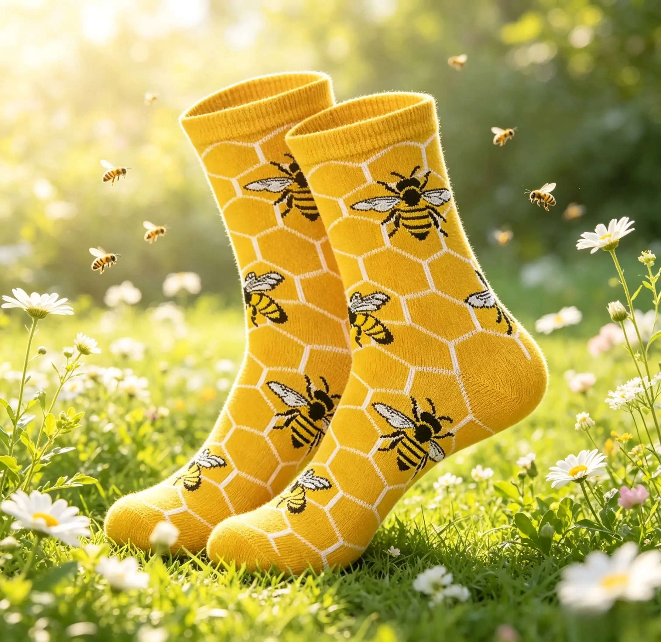 5 Pairs Unisex Novelty Bee Honeycomb Pattern Crew Socks , Fun Cartoon Fashion Trendy Socks, Breathable Casual Socks for Home, Office, Sports and Outdoor Daily Outfits