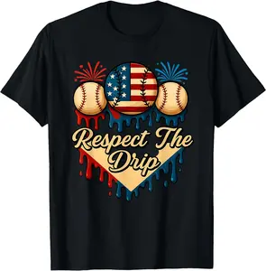 Baseball Drip Boys Ice Cream American Flag Respect The Drip Unisex T-Shirt Cotton Menswear Man Classic