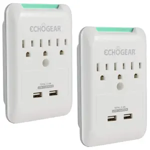 ECHOGEAR Outlet Extender Multiplug 2 Pack with 3 AC Outlets & 2 USB Ports – Low Profile Design Sits Just 1.1" from Wall - Protects Your Gear with 540 Joules of Surge Protection