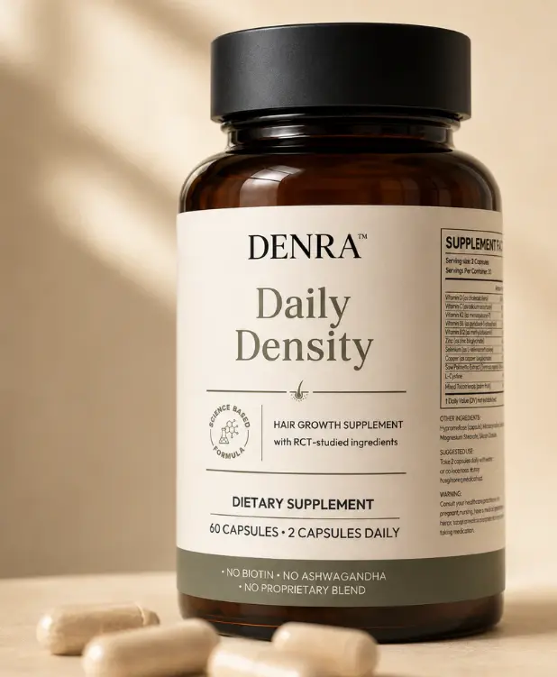 Denra Daily Density Hair Growth Supplement - Biotin-Free Formula with Saw Palmetto, Tocotrienols, Zinc, Copper & Selenium - Hair Support for Men & Women - 60 Capsules, 30-Day Supply