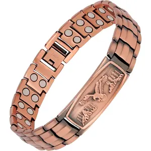 Feraco Men's Eagle Totem Adjustable-Size Solid Copper Bracelet 99.99% High-Purity Copper Jewelry Exudes Masculine Charm and Presence