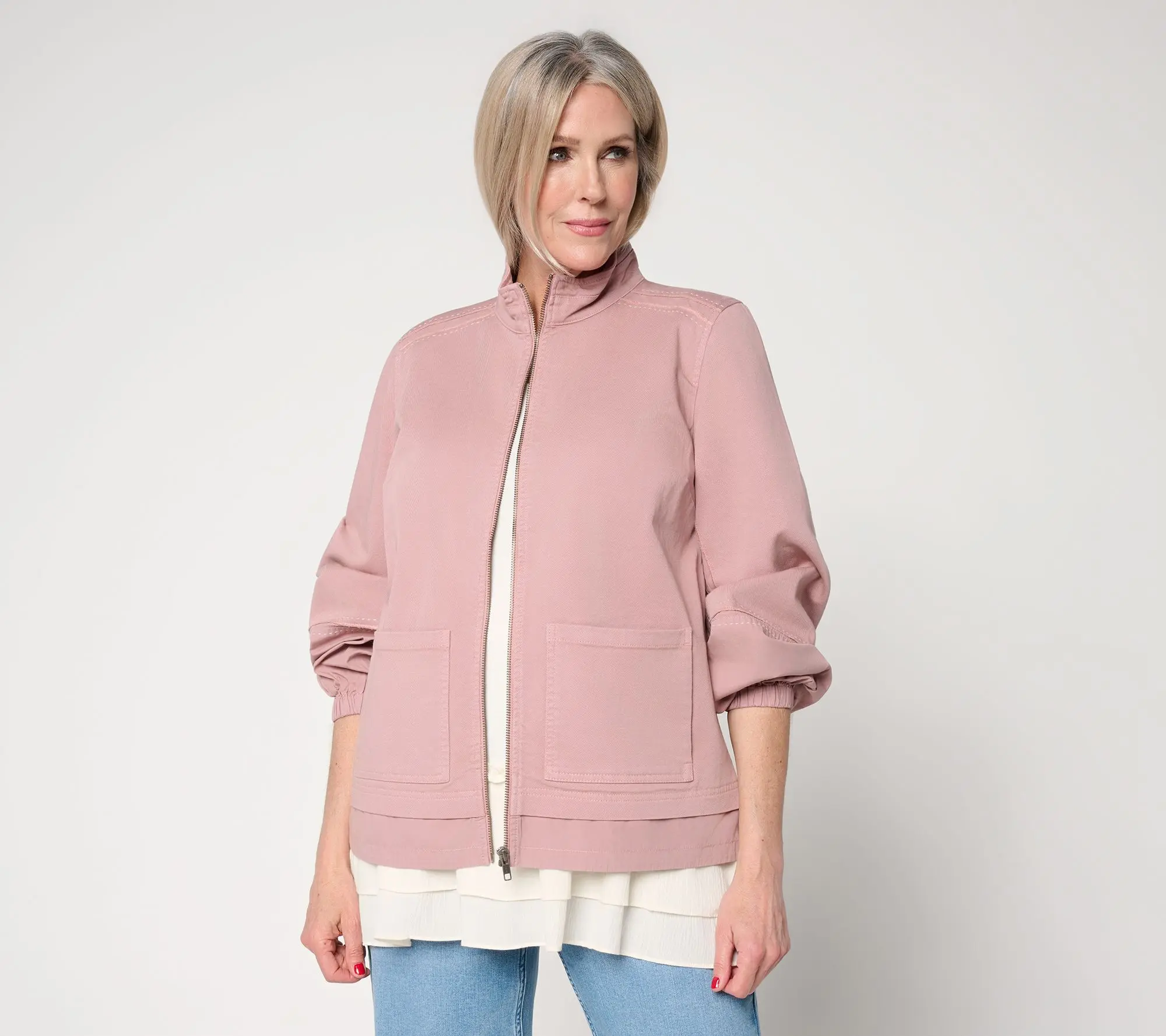 LOGO Lavish by Lori Goldstein Mixed Media Zip Front Jacket LOGO Lavish by Lori Goldstein Mixed Media Zip Front Jacket