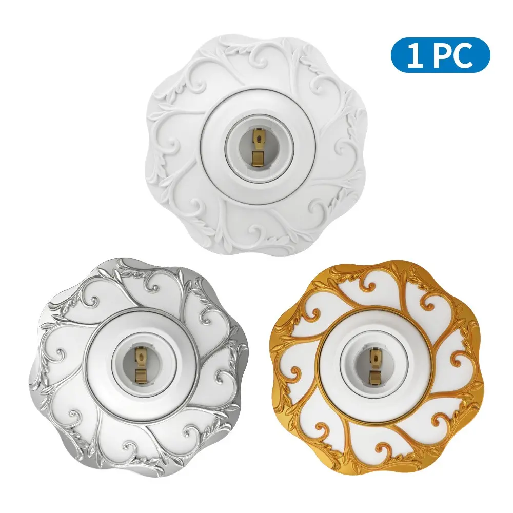 E27 Lamp Holder, Silver Color Petal Relief Decorative Round Fixed Base, Simple Lamp Base, Suitable for Home Bedroom Living Room Office Industrial Use, Lighting Accessories