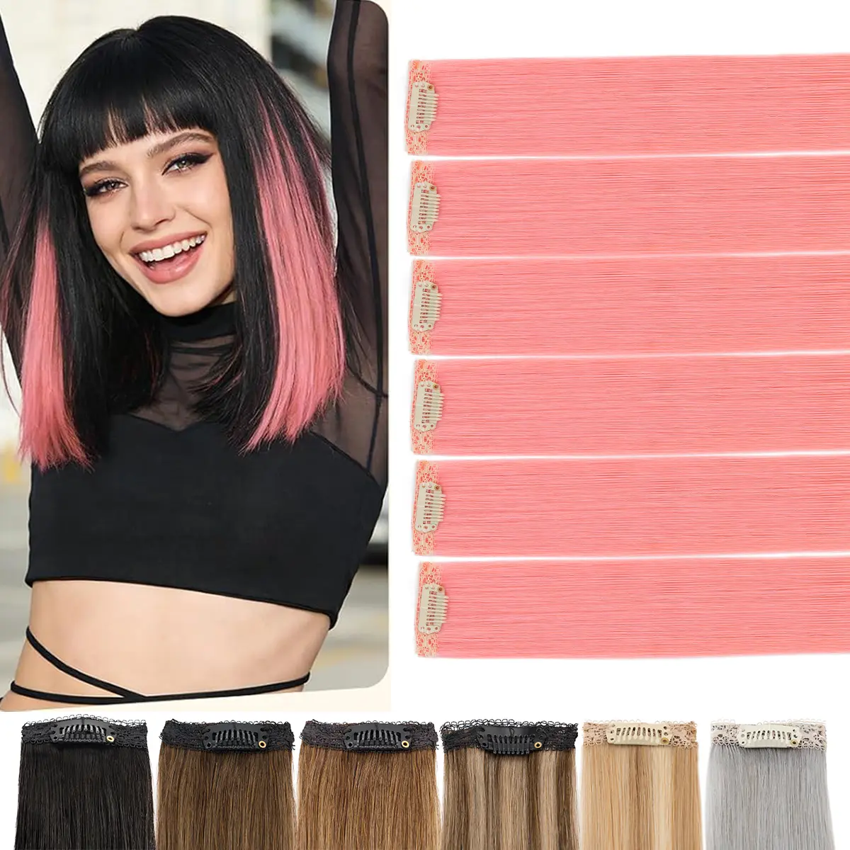 6PCS 6Clips Clip In Human Hair Extensions Lightweight Hairpiece Perfect For Thinning Hair Fill & Face Framing