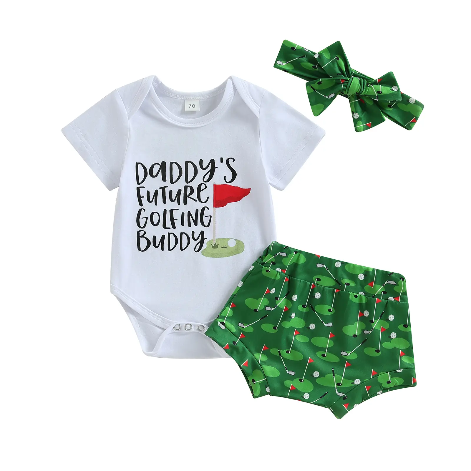 3-Piece Baby Boy Golf Outfit, Daddy's Future Golfing Buddy Romper with Shorts and Headband, Cotton Blend Summer Newborn Outfits Set, Baby Clothing, Gift Sets