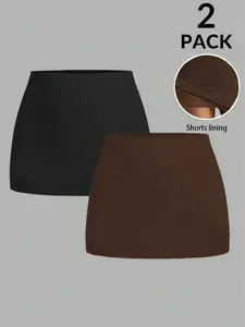 Women's New Basic Skirt Pants Set, 2 Piece Casual High Waist Skirt Shorts, Comfortable Summer Wear, Stylish Ladies Bottoms