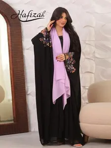 Floral Embroidered Mesh Sleeve Robe with Pale Headscarf, Loose Long Elegant Cardigan, All Seasons Outerwear Embroidery Elegance