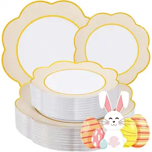 60pcs Ivory Plastic Plates Disposable Heavy Duty Plastic Plates White and Ivory Fancy Plate Includes 30 10.25in Dinner & 30 7.5in Dessert Plate for Party/Wedding/Easter Day