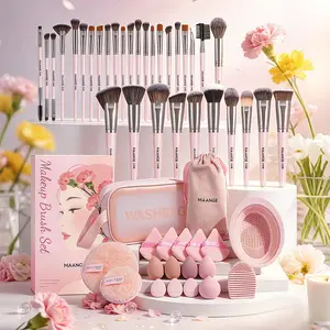 Maange 51-Piece Makeup Tool Set with 32 Brushes, 15 Sponge Puffs, Storage Bag, Silicone Brush Cleaner, Travel Gift for Women Girls