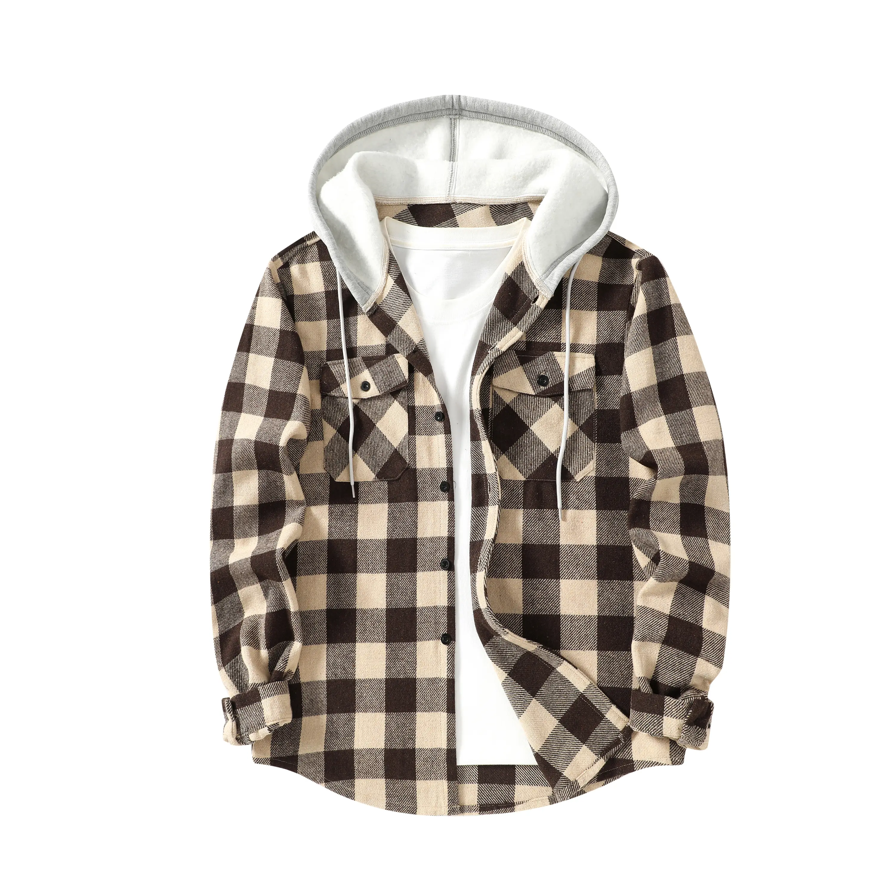 Men’s versatile hooded plaid flannel two-piece set featuring a loose-fit button cardigan that suits all body types; one jacket suitable for lounging, commuting, short workouts, and in-person dates. shirt men Men’s versatile hooded plaid flannel two-piece set featuring a loose-fit button cardigan that suits all body types; one jacket suitable for lounging, commuting, short workouts, and in-person dates. shirt men