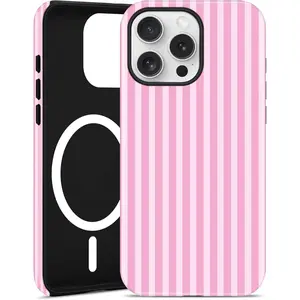 Magnetic Striped Phone Case for iPhone 17 ProMax 16 Pro15 14 13 12 11, Compatible with MagSafe, Cute Pink Aesthetic Stripe Soft TPU and Hard PC Shockproof Protective Phone Cover for Women Girls