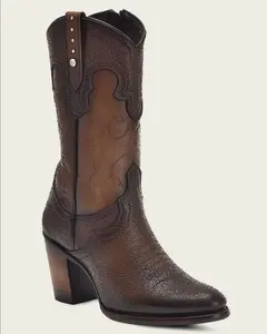 Cuadra Womens Cowhide Emroidered and Studded Boot - Brown CU769
