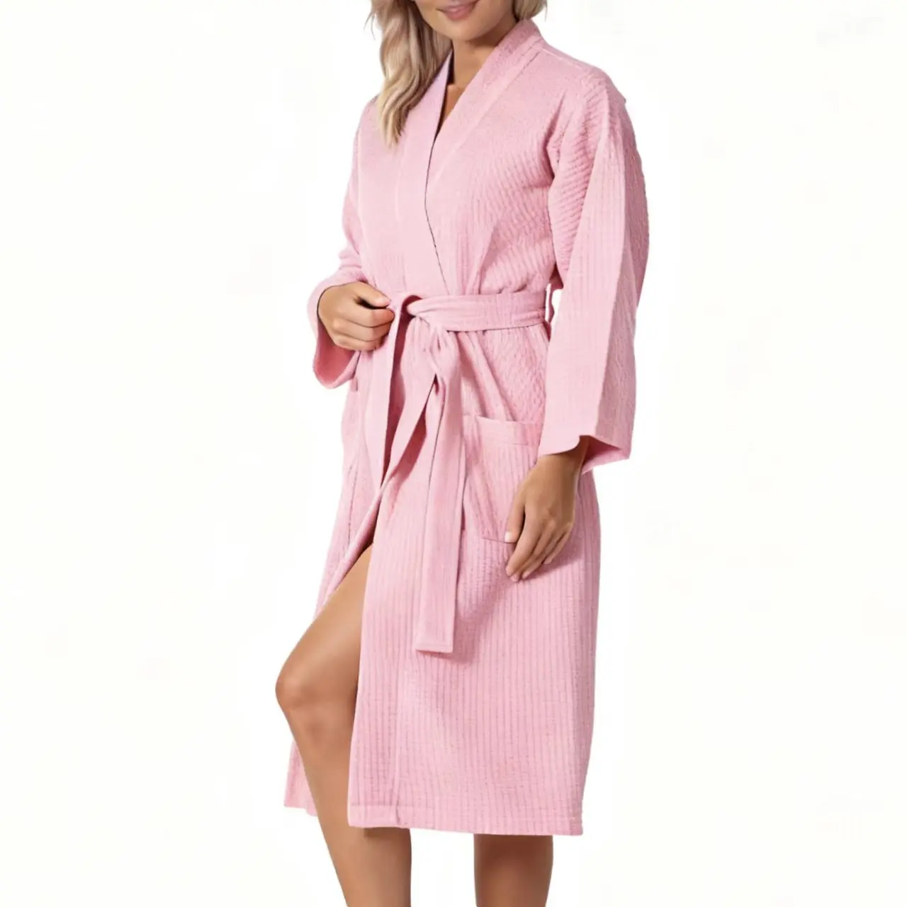 Women’s Waffle Knit Bathrobe – Long Sleeve Wrap Robe with Belt Tie & Pockets, Soft Comfortable Home Wear, Breathable Loungewear, Cozy Home & Family Loungewear, Stylish Lounge Wear, Casual Home Wear Pajama, All-Season Bathrobe, Nightgown Gift