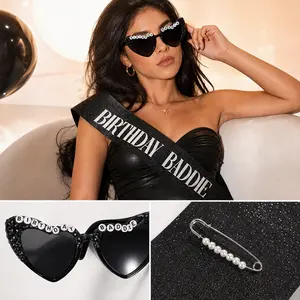 Birthday Baddie Sash and Sunglasses for Women, Black “BIRTHDAY BADDIE” Sash with Silver Foil for Girl, Happy Funny Birthday Decorations Baddie Accessories for Women Men Party Favors Supplies