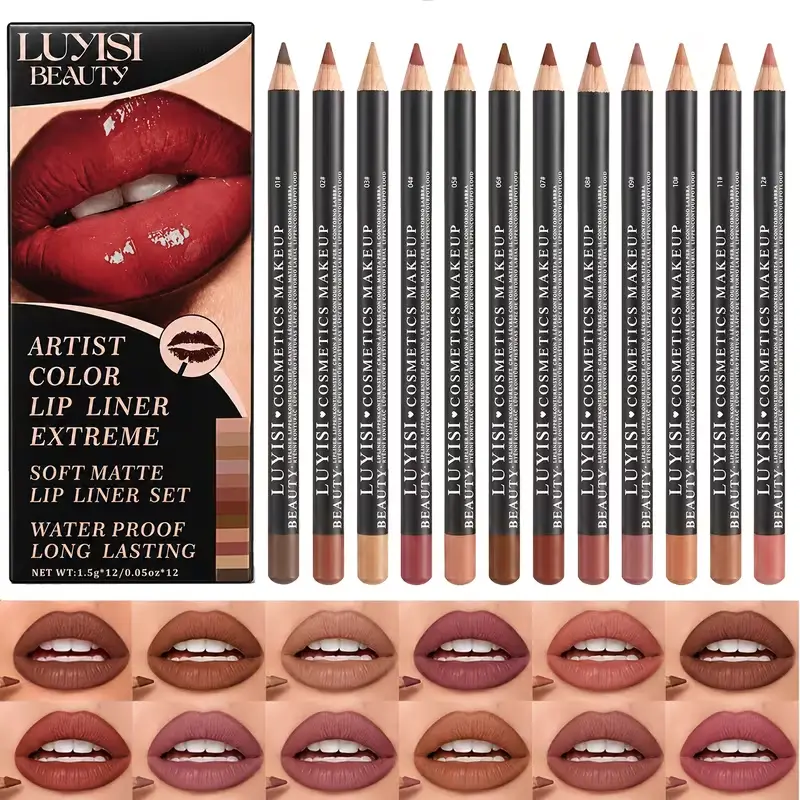 LUYISI BEAUTY 12Pcs Soft Matte Lip Liner Set | Velvet Lip Sculpting Contour Pencil Pack | Aesthetic Nude Brown Overlining Kit