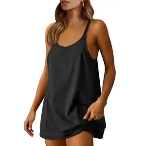 ANRABESS Women Athletic Dress Summer Tennis Workout Active Sports Mini Romper Dress Built in Shorts Travel Vacation Clothes  Spaghetti Strap Sundress